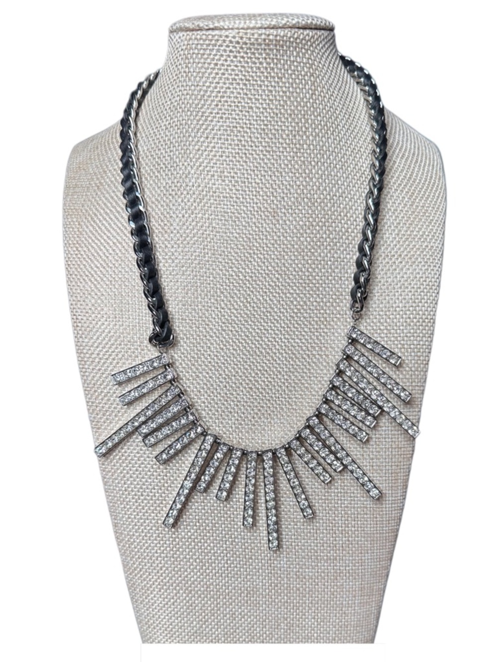 Ann Taylor Gunmetal and Clear Crystal Spike Collar Necklace